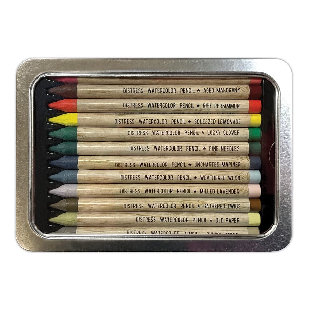 Tim Holtz Distress® Watercolor Pencils are woodless watercolor pencils formulated to achieve vibrant coloring effects on porous surfaces. The solid water-reactive pigments are ideal for watercoloring, shading, sketching and more!