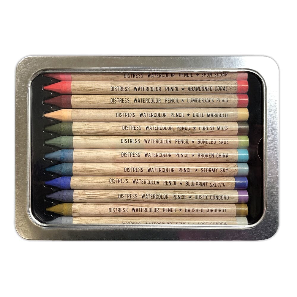 Tim Holtz Distress® Watercolor Pencils are woodless watercolor pencils formulated to achieve vibrant coloring effects on porous surfaces. The solid water-reactive pigments are ideal for watercoloring, shading, sketching and more!