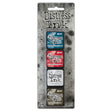 Tim Holtz® Mini Distress Ink Pads are a collection of 1 x 1 water-based dye inks. Like their larger counterpart, the Minis feature a raised felt pad with ink that is reactive with water and coordinates with the Distress palette of products. Each ink pad is stackable and fade resistant. Mini Ink Pads can be re-inked with matching Distress Ink Re-inker. Sold in both coordinating sets and individually.