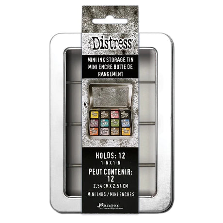 This portable container is the ideal storage solution for Mini Distress Ink pads. Each tin holds up to 12 Mini Distress Ink pads and includes a divider for easy accessibility (pads sold separately). Organize and transport your Minis easily. With an easy to see-through clear window, hinged lid and light weight, the Mini Distress Ink Storage Tin is the perfect answer to small storage solutions.