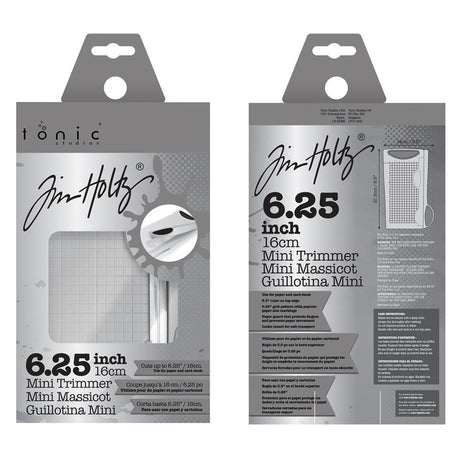 The Tim Holtz 6.25 inch / 16cm Mini Trimmer has many features not found in similar products. This product is portable and lightweight. It is perfect for trimming photographs and creating card fronts.

Features include: Hardened steel precision ground blade, Molded in measuring grid, 6.25 inch / 16cm cutting blade length and Finger guard that holds your paper in position for the perfect cut.

Width &nbsp; &nbsp;5.4 in &nbsp; &nbsp;/ &nbsp; &nbsp;13.72 cm
Height &nbsp; &nbsp;1.7 in &nbsp; &nbsp;/ &nbsp; &nbsp