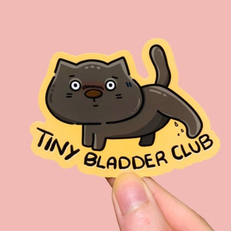 Funny Tiny Bladder Club Grey Cat Vinyl Sticker
