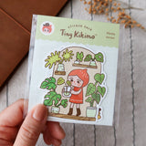 A whimsical set of 3 vinyl stickers featuring Tiny Kikimo and friends on their little adventures.