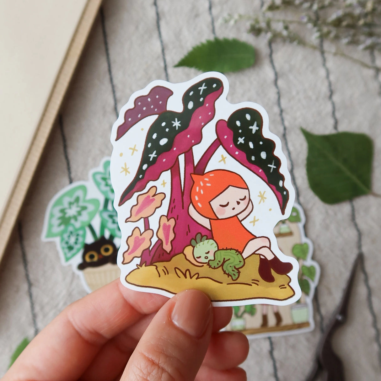 A whimsical set of 3 vinyl stickers featuring Tiny Kikimo and friends on their little adventures.