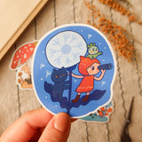 A whimsical set of 3 vinyl stickers featuring Tiny Kikimo and friends on their little adventures.