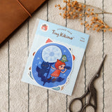 A whimsical set of 3 vinyl stickers featuring Tiny Kikimo and friends on their little adventures.