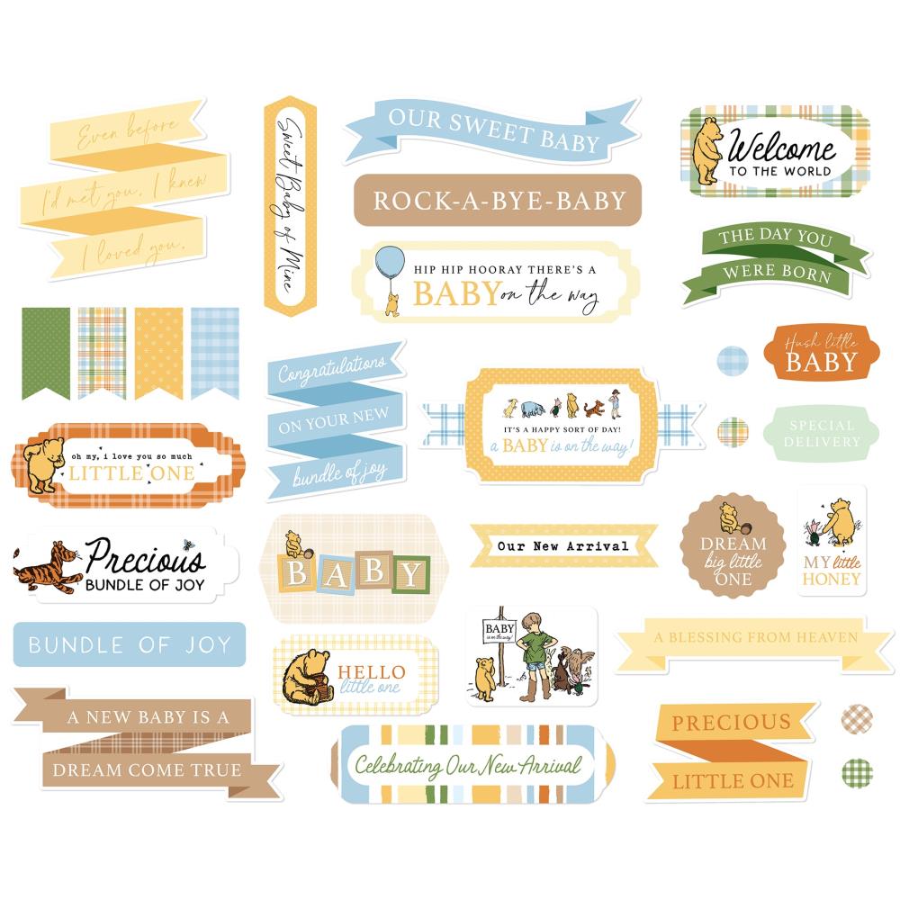 Winnie The Pooh Baby Titles & Phrases - Echo Park Ephemera