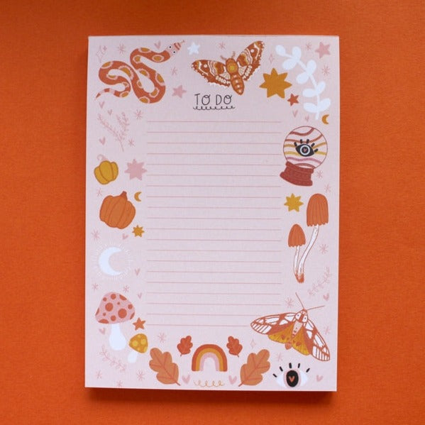 To Do List A6 Notepad - Witchy Warm Magical Moon Toadstool
