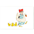 This adorable postcard features a cat waddling towards the pool followed by ducklings. It was illustrated by artist Tokoro Komugi who is known for their soft style of illustration featuring animals.

4in x 5.8in