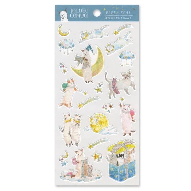 A sticker sheet with cute cats playing in the stars! Perfect for decorating letters, notebooks, and more!


Size: 90×195mm
Material: Paper
