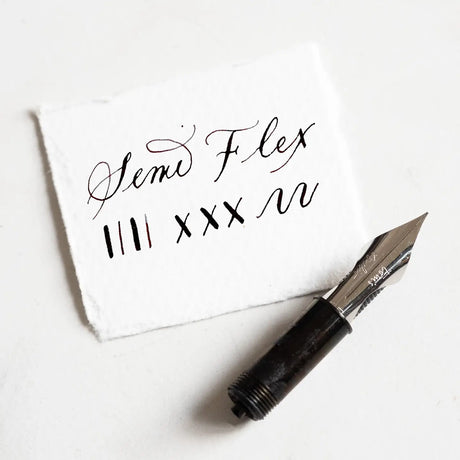 A beautiful extra fine fountain pen nib with flex! Made exclusively for our fountain pens, all of my nibs are tipped with incredibly hard-wearing iridium for super smooth writing, and are plated in a 14k gold or Stainless Steel for a classically stunning look. As a bonus all nibs can be interchanged so you can easily write in different styles whenever it suits you.

Extra Fine Semi-Flex - A beautiful extra fine fountain pen nib with flex! This is a great middle-ground between the Pro Flex and our classic fo