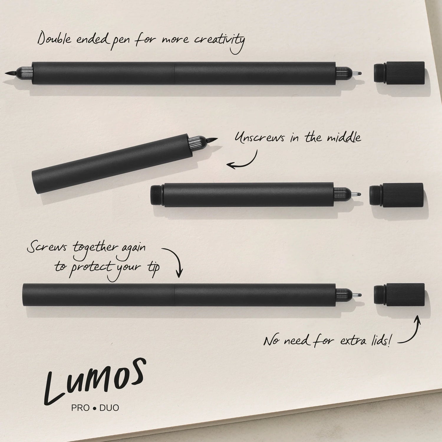 Tom's Studio - Lumos Pro Duo Refillable Pen - Matte Black

A beautiful and infinitely refillable fineliner, writing, and brush pen, including 9 professional artist's tips and 2 writing tips.