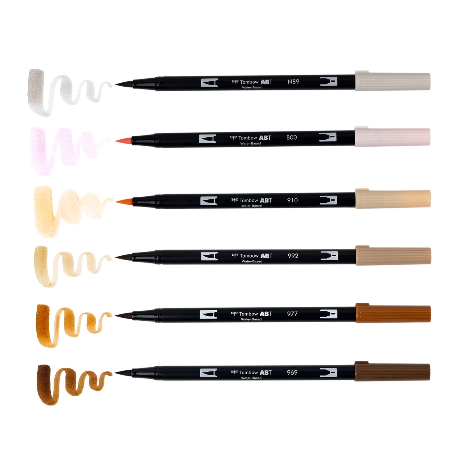 Set of 6 colors. Dual Brush Pens feature a flexible brush tip and a fine tip in one marker. The brush tip works like a paintbrush to create fine, medium, or bold strokes, while the fine tip provides consistent lines. The Coffee Break palette is inspired by rich coffee tones and warm neutrals, perfect for cozy and inviting designs. The water-based ink is blendable, and the resilient nylon brush retains its point stroke after stroke.