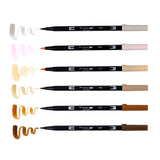 Set of 6 colors. Dual Brush Pens feature a flexible brush tip and a fine tip in one marker. The brush tip works like a paintbrush to create fine, medium, or bold strokes, while the fine tip provides consistent lines. The Coffee Break palette is inspired by rich coffee tones and warm neutrals, perfect for cozy and inviting designs. The water-based ink is blendable, and the resilient nylon brush retains its point stroke after stroke.