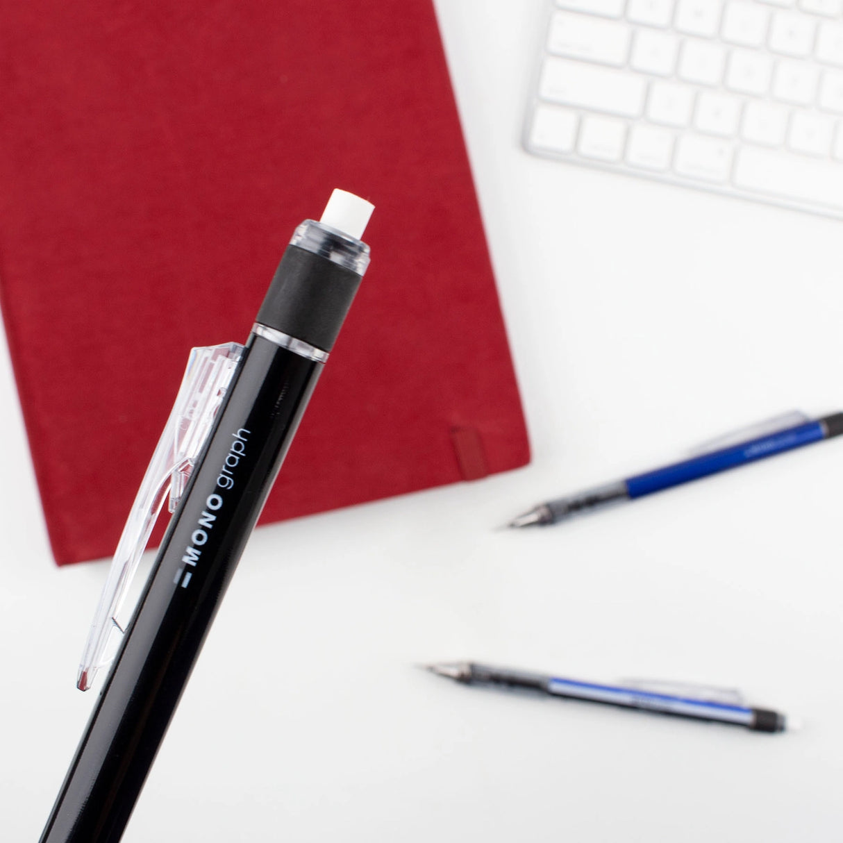 The MONO Graph Mechanical Pencil is Tombow’s #1 selling mechanical pencil. It features an innovative shake-mechanism that allows the user to extend the lead by simply shaking the pencil. The pencil’s clip is equipped with a shake lock that prevents accidental lead extension. Lightweight yet sturdy barrel with comfortable grip. A 4mm long fixed guide pipe prevents the lead from breaking and enables users to write firmly, stably, and comfortably. Features one of Japan’s most popular erasers, the MONO Eraser. 