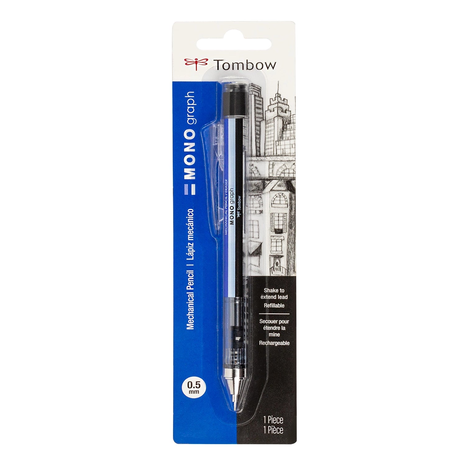 The MONO Graph Mechanical Pencil is Tombow’s #1 selling mechanical pencil. It features an innovative shake-mechanism that allows the user to extend the lead by simply shaking the pencil. The pencil’s clip is equipped with a shake lock that prevents accidental lead extension. Lightweight yet sturdy barrel with comfortable grip. A 4mm long fixed guide pipe prevents the lead from breaking and enables users to write firmly, stably, and comfortably. Features one of Japan’s most popular erasers, the MONO Eraser. 