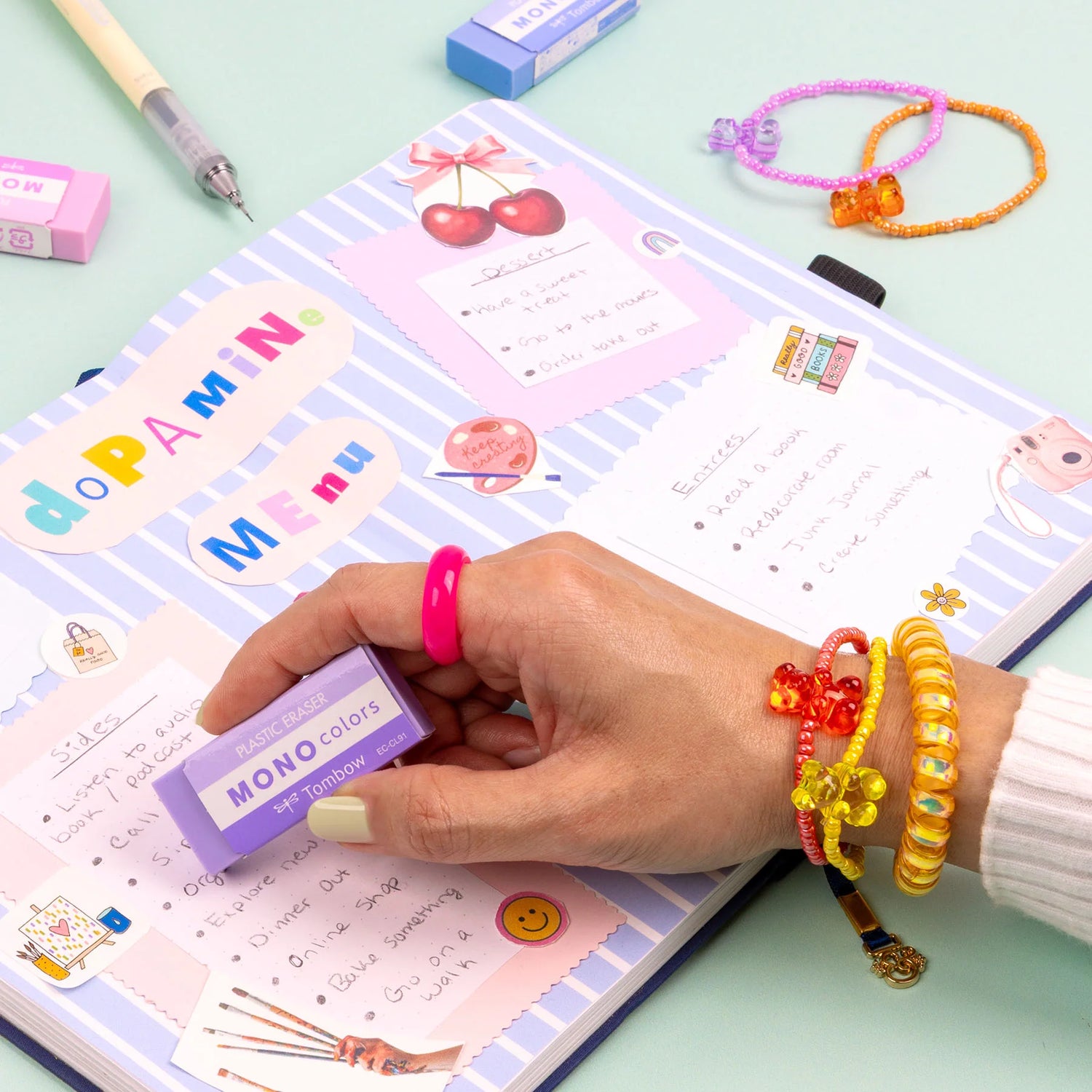 Meet the eraser you’ll actually want to keep on your desk. MONO Eraser Colors brings a fresh, modern color lineup that looks great in your pencil case, planner pouch, or workspace.

Engineered for smooth, clean corrections, medium size eraser is easy to hold and ready for daily use. Whether you’re fixing a quick math problem, refining a sketch, or keeping your notes neat, MONO Eraser Colors help you erase with confidence and keep your page looking clean with the same superior erasing quality as the original