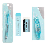 The Tombow Shimmer Stationery Set brings together four MONO favorites in a cohesive, shimmering design that adds a bit of shine to everyday stationery. Each set is thoughtfully curated to include the essentials you reach for most, all in a matching finish that feels special without sacrificing performance.&nbsp;

The MONO Graph Mechanical Pencil features Tombow’s shake mechanism for quick lead advancement and a shake lock to prevent accidental extension. The MONO Eraser delivers clean, precise erasing, whil
