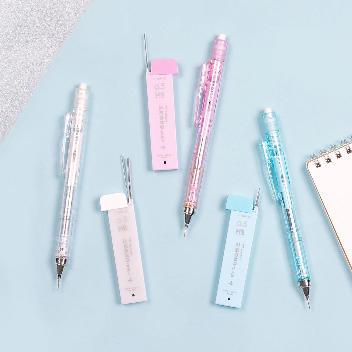 The Tombow Shimmer Stationery Set brings together four MONO favorites in a cohesive, shimmering design that adds a bit of shine to everyday stationery. Each set is thoughtfully curated to include the essentials you reach for most, all in a matching finish that feels special without sacrificing performance. 

The MONO Graph Mechanical Pencil features Tombow’s shake mechanism for quick lead advancement and a shake lock to prevent accidental extension. The MONO Eraser delivers clean, precise erasing, while 0.5