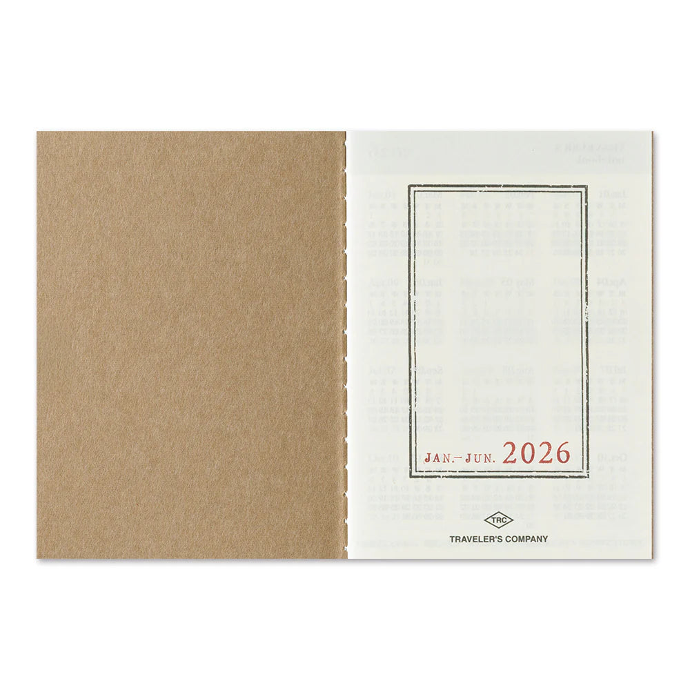This is 2026 Weekly Diary Refill for TRAVELER'S notebook Passport Size. There is ample space for each day of the week to jot down notes, appointments, or other tasks. It is also suitable for use as a mini diary where you can write down things that happen daily.

This refill features MD Paper, developed specifically in pursuit of the perfect writing experience. You can use a variety of writing instruments (including fountain pens) without bleed-through. It also comes with a guide and a sticker sheet.