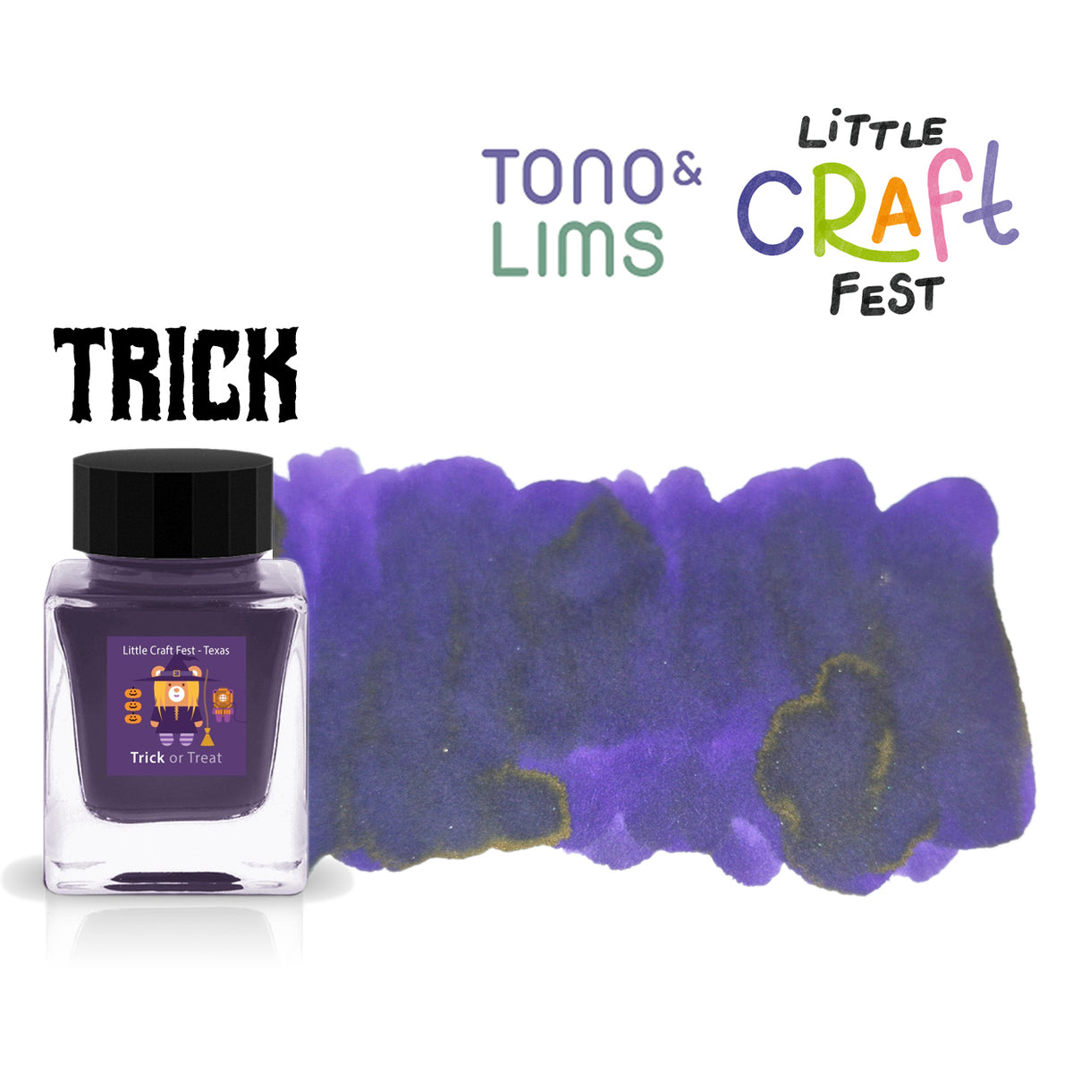 Trick is a mysterious purple that keeps its secrets well. Deep violet and midnight indigo mingle across the page, while earthy olive undertones emerge in concentrated areas, creating an intriguing color shift with every stroke. Rich shading adds depth and drama, evoking moonlit paths, hidden doorways, and Halloween mischief waiting just around the corner. Elegant, moody, and delightfully unpredictable, this is an ink for those who enjoy a little mystery.