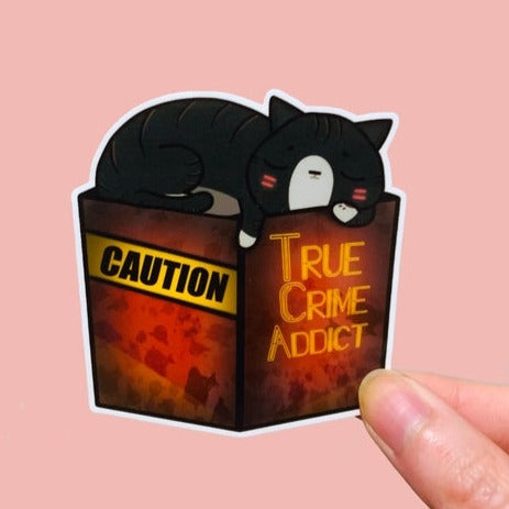 True Crime Addict Book Cat Vinyl Sticker