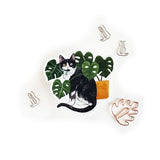 Pegatina de gato esmoquin con monstera
