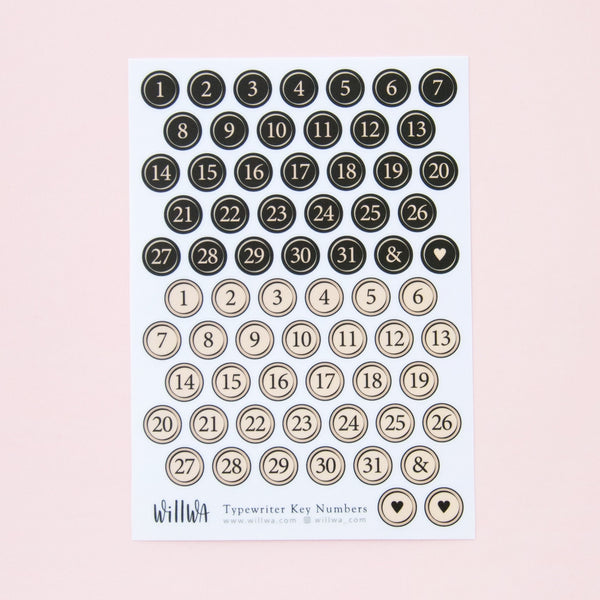 Typewriter Key Numbers Sticker Sheet