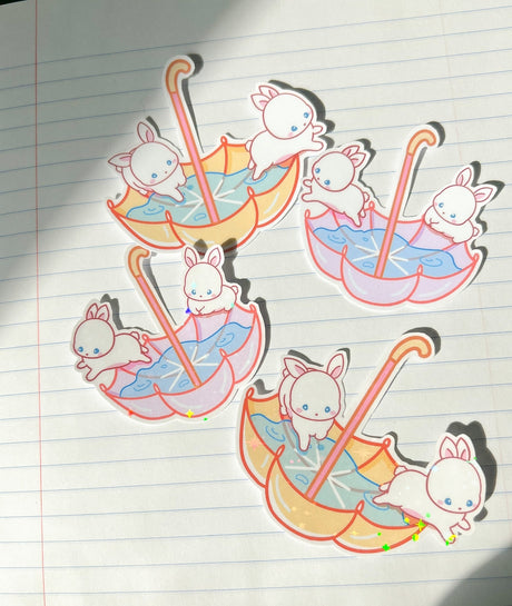 Umbrella Bunnies Yellow Sticker