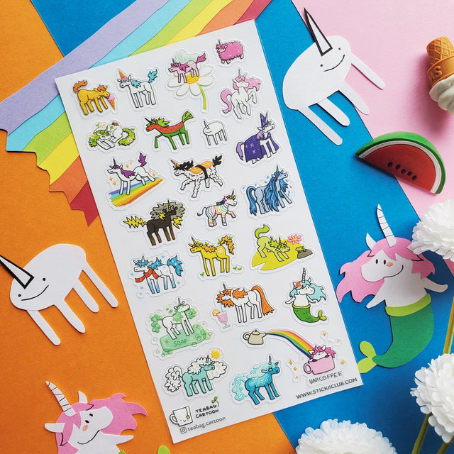 🌈🦄 Unicorns come in all shapes, sizes, colors, and weirdness - they’re just like us! @teabag.cartoon’s uni-cool set of mythical hybrids shows off the bingo card worthy type of unicorns you might just spot. From the winged pink fairy-corn to the sushi-corn, there is definitely a spirit unicorn for everyone!