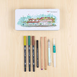 Bring your surroundings to life with the Tombow Urban Sketching Set, designed for artists who love capturing city views, small towns, and daily scenes.

Each set includes:

3 Dual Brush Pens
2 Kimonogatari Colored Pencils
Medium Water Brush
MONO Graph Mechanical Pencil in Mint Green
MONO Drawing Pen in 005
Step-by-step digital guide.&nbsp;