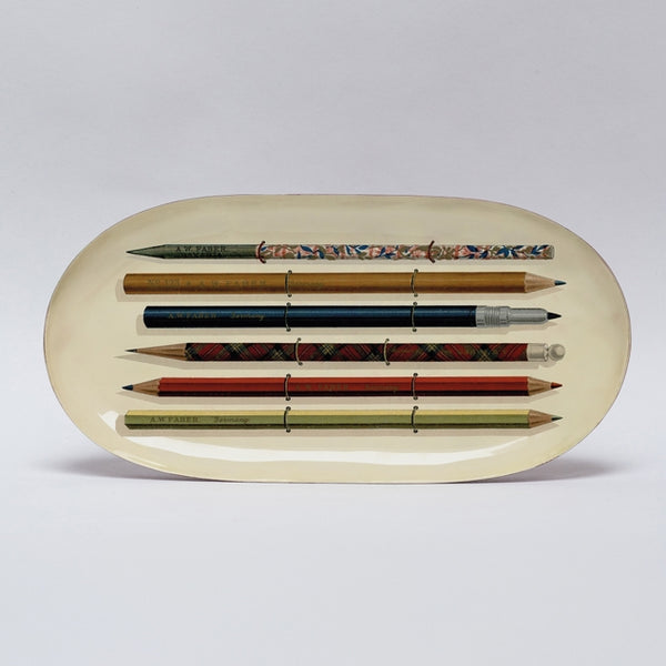 Vintage Pencils Oval Enamel Tray