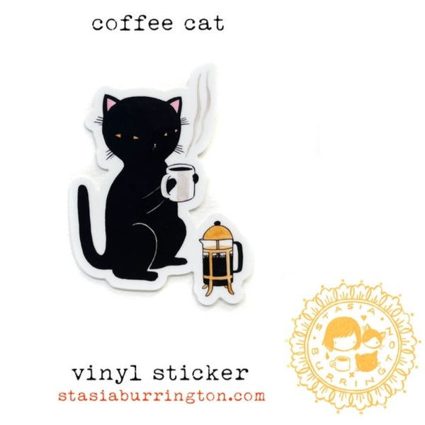 Coffee Cat Vinyl Sticker Stasia Burrington Illustration