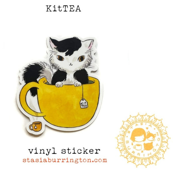 Kittea Tea Cat Vinyl Sticker  Stasia Burrington Illustration
