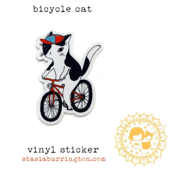 Kitty Cyclist Vinyl Sticker  Stasia Burrington Illustration