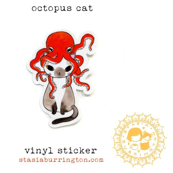Octopus Cat Vinyl Sticker Stasia Burrington Illustration
