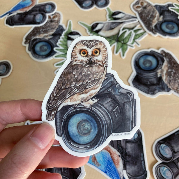Owl On Camera Vinyl Sticker