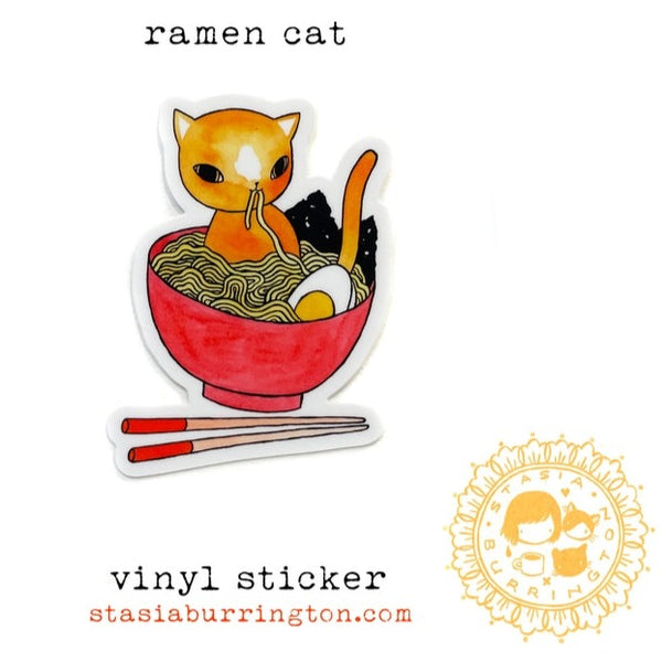 Ramen Cat Vinyl Sticker Stasia Burrington Illustration
