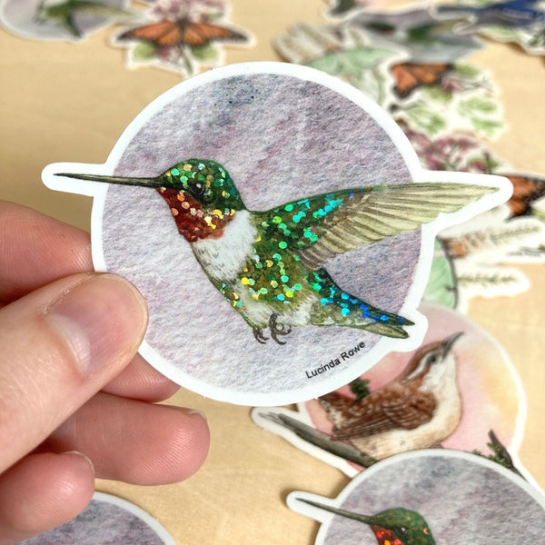 Ruby-Throated Hummingbird Glitter Vinyl Sticker