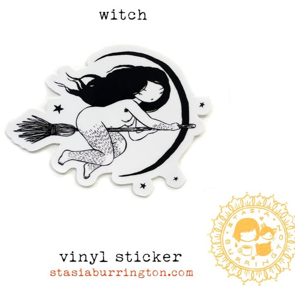 Little Hairy Woman Witch Vinyl Sticker
