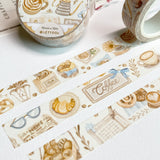 LETTOOn Cozy Cafe Washi Tape with coffee, unique cappuccinos, books, bread, pastries, and more.