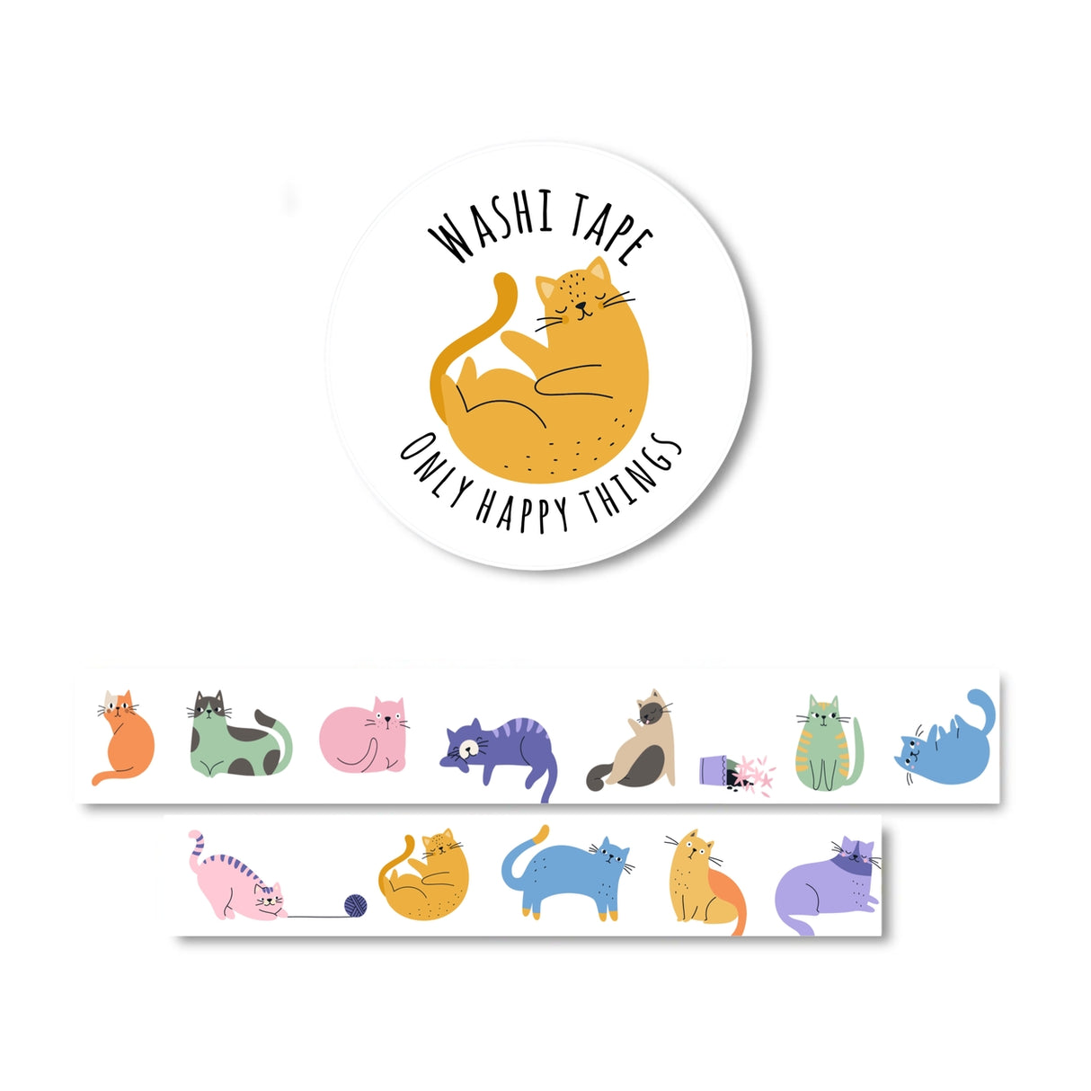 Only Happy Things Stationery - Colorful Cats Washi Tape