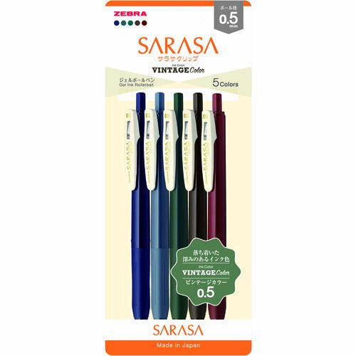 Zebra Sarasa Clip Gel Ink Ballpoint Pen 0.5mm Vintage Colors - 5 Colors Set 1