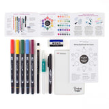 Learn to use Tombow Dual Brush Pens to easily create watercolor art with the Tombow Watercolor Set. Includes a pamphlet with helpful tips and all the tools you need to start blending and mixing colors. Each set includes 5 Dual Brush Pens, Medium Water Brush, MONO Drawing Pencil, MONO Twin Permanent Marker, MONO Plastic Eraser, Blending Palette, Watercolor Guide, and Mixing Chart. Dual Brush Pen Colors Included: 885 Warm Red, 993 Chrome Orange, 249 Hunter Green, 526 True Blue, 757 Port Red.
