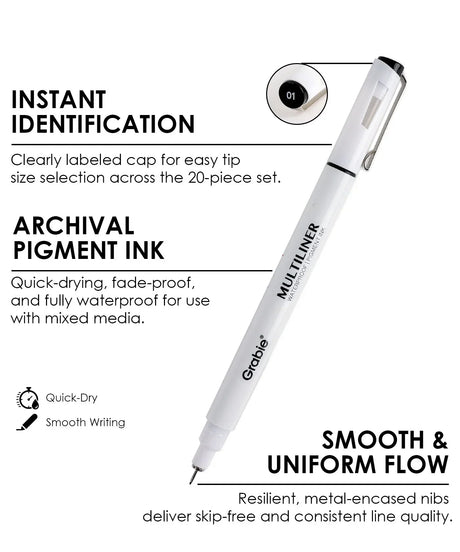 THE GRABIE ARCHIVAL PROMISE - Draw with unrivaled confidence knowing our fade-proof pigment ink is fast-drying and boasts uncompromising waterproof performance across every single tip. This ensures your lines stay crisp, permanent, and bleed-free, even on the most detailed work.