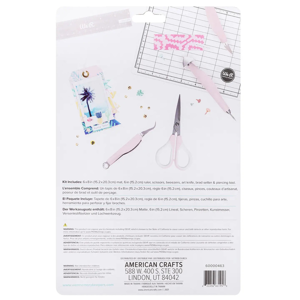 The We R Makers Mini Tool Kit in Pink is the ultimate companion for all your DIY craft projects. This comprehensive kit includes essential tools: a cutting mat, ruler, scissors, craft knife, tweezers, brad setter, and piercing tool. Designed for versatility, it's perfect for scrapbooking, journaling, card making, and a wide range of other crafts.

The vibrant pink color adds a fun and stylish touch to your toolkit, while the high-quality construction ensures each tool is durable and reliable. The cutting ma