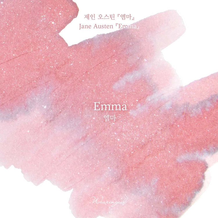 A tender rose quartze hue is veiled with graceful bluish tones, where silver and sapphire shimmer cast a cool, delicate sparkle across the surface, reflecting Emma's innocence and immaturity in how she so easily judged love.