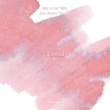 A tender rose quartze hue is veiled with graceful bluish tones, where silver and sapphire shimmer cast a cool, delicate sparkle across the surface, reflecting Emma's innocence and immaturity in how she so easily judged love.
