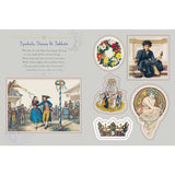 A stunning collection of beautiful vintage stickers on all subjects magickal and mystical—from crystals to cats, moons to mages, goddesses and more. Collection of vintage illustrations and text on a gray background