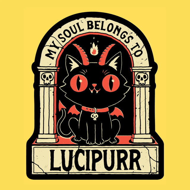 Wicked Clothes - My Soul Vinyl Sticker

A black cat with devil horns, bat wings, and glowing red eyes poses on a tombstone-style frame between skull pillars: my soul belongs to Lucipurr. It was never really yours anyway. The cat collected it the day you brought it home.

• Durable &amp; weatherproof
• Made of thick vinyl which protects from scratching, rain &amp; sunlight
• Size: 2.46" x 3" inches